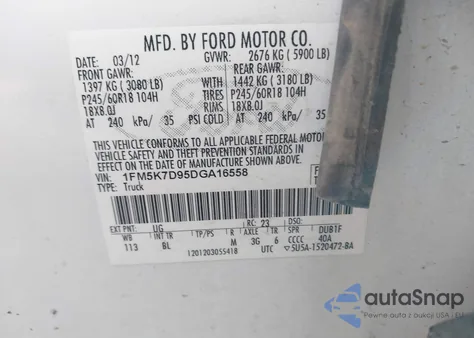 2013 Ford Explorer Xlt z USA, uszkodzony, nr VIN 1FM5K7D95DGA16558